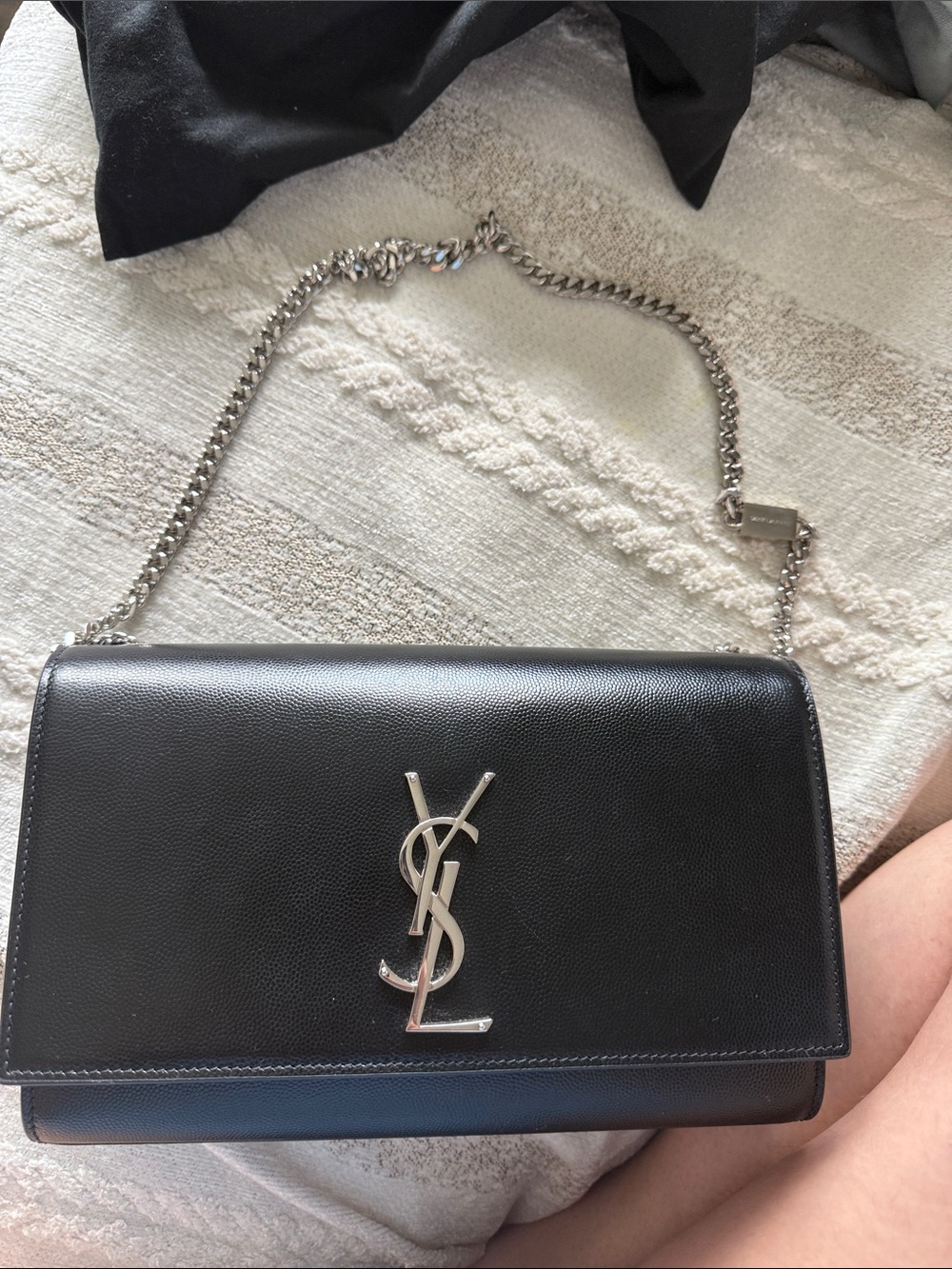 Saint Laurent Black Kate Leather Shoulder Bag with Silver YSL Chain medium